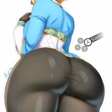 nintendo, tears of the kingdom, the legend of zelda, princess zelda, zelda (tears of the kingdom), anisdrawn, 1girls, ass, ass focus, back view, behind, behind view, big ass, big butt, blonde female