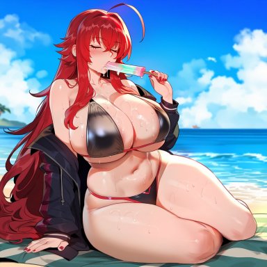 high school dxd, rias gremory, floox, 1girls, blue eyes, breasts, female, hips, huge breasts, light skin, light-skinned female, long hair, red hair, solo, thick thighs