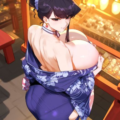 komi-san wa komyushou desu, komi shouko, lucyla, 1girls, ass, black hair, breasts, dat ass, female, huge ass, huge breasts, kimono, light skin, light-skinned female, long hair