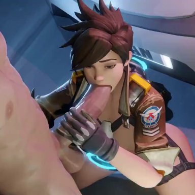 overwatch, overwatch 2, tracer, gcraw, 1boy, 1boy1girl, 1girl1boy, 1girls, big penis, blowjob, clothed female, clothed female nude male, fellatio, huge cock, light skin