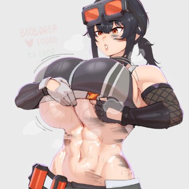 zenless zone zero, grace howard, aestheticc-meme, 1female, 1girls, abs, big breasts, black hair, breasts, clothed, clothed female, clothing, female, fingerless gloves, fit