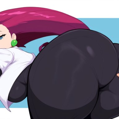 pokemon, pokemon journeys, jessie (pokemon), satoshi (pokemon), team rocket, mullon, 1boy, alternate costume, ass grab, cuckold, dat ass, female, gloves, huge ass, huge breasts