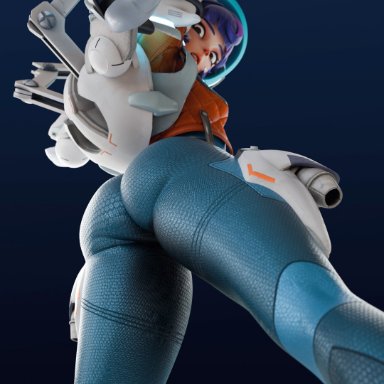 blizzard entertainment, overwatch, overwatch 2, juno (overwatch), batesz, 1girls, ass, big ass, breasts, bubble butt, fully clothed, looking down, multicolored hair, petite, petite body