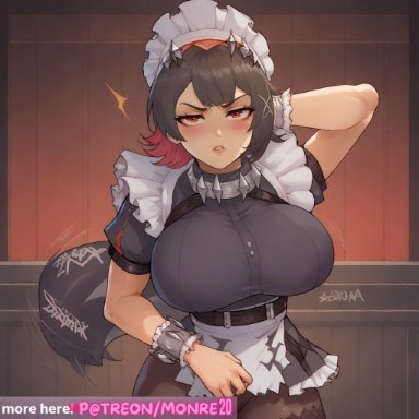 patreon, twitter, victoria housekeeping, zenless zone zero, ellen joe, monre20, 1female, 1girls, ass, big breasts, black hair, breasts, demon, demon girl, female