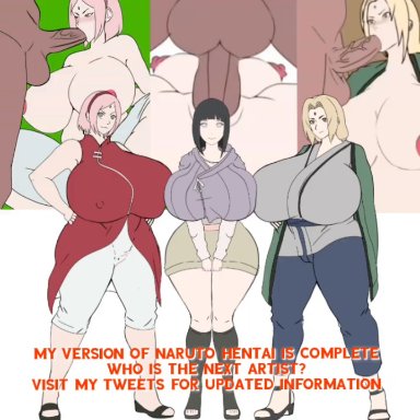 boruto: naruto next generations, naruto, hyuuga hinata, sakura haruno, tsunade, polyphiai, 3boys, 3girls, ass, big breasts, big penis, black hair, blonde hair, breasts, breasts bigger than head