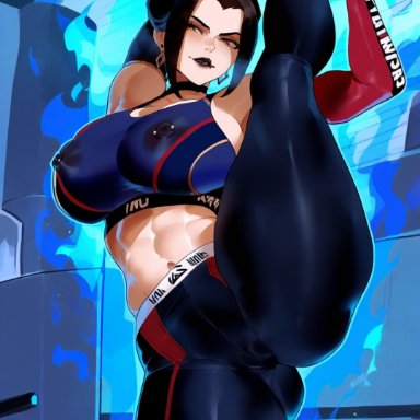 avatar legends, avatar the last airbender, azula, evilkuro05, 1girls, aged up, athletic, athletic female, athletic wear, black lipstick, dark clothing, female, fire nation, flexible, leg up