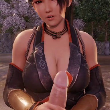 dead or alive, ninja gaiden, momiji (ninja gaiden), audiodude, lazyprocrastinator, 1boy, 1girls, black hair, breasts, female, large breasts, light skin, light-skinned female, light-skinned male, long hair