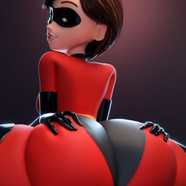 pixar, the incredibles, the incredibles 2, elastigirl, helen parr, smitty34, 1girls, 3d (artwork), ass, big ass, big breasts, breasts, brown eyes, brown hair, bubble butt