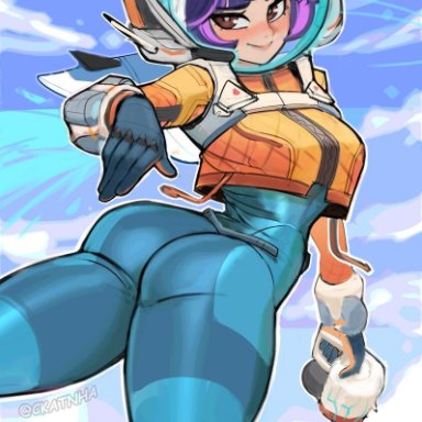 blizzard entertainment, overwatch, overwatch 2, juno (overwatch), ckatnha, 1girls, ass, big ass, breasts, bubble butt, female, fully clothed, hair, looking at viewer, looking back