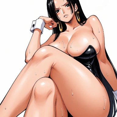 one piece, boa hancock, yashin, alluring, big breasts, black eyes, black hair, blush, breasts, bunny ears, bunnysuit, cameltoe, color, colored, earring