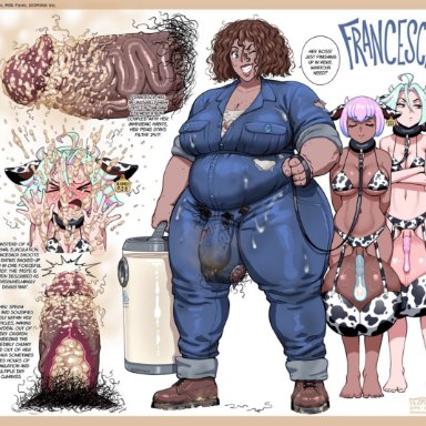 original, francesca (fellatrix), francesca casarino, original character, fellatrix, 3futas, affront to nature, ahoge, backed up cum, ball bra, bbw, big breasts, big penis, big testicles, blush