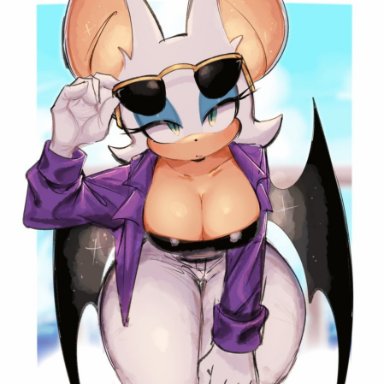 sega, sonic (series), sonic the hedgehog (series), the murder of sonic the hedgehog, rouge the bat, usa37107692, 1girls, 5 fingers, anthro, anthro only, bandeau, bat ears, bat wings, big breasts, big ears