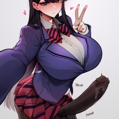 komi-san wa komyushou desu, komi shouko, unbeller, 1futa, balls, bangs, black hair, breasts, clothed, clothing, erection, fully clothed, futa only, futanari, huge breasts