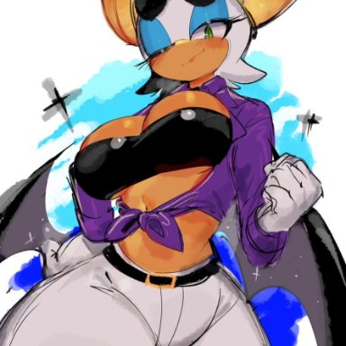 sonic (series), sonic the hedgehog (series), the murder of sonic the hedgehog, rouge the bat, usa37107692, 1girls, 2024s, bat, bat ears, bat wings, big breasts, cleavage, clothed, eyelashes, eyeshadow