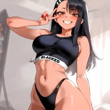 blacked, please don't bully me, nagatoro, hayase nagatoro, 1girls, blacked clothing, bra, brat, bratty, breasts, brown hair, brown skin, female, female only, human, panties