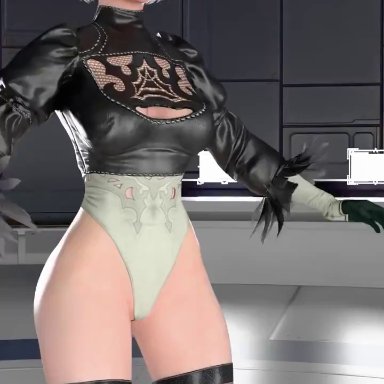 nier, nier: automata, yorha 2b, milkygirls, 1futa, 1girls, ass, ass growth, balls, balls expansion, big ass, big balls, big breasts, big penis, blindfold