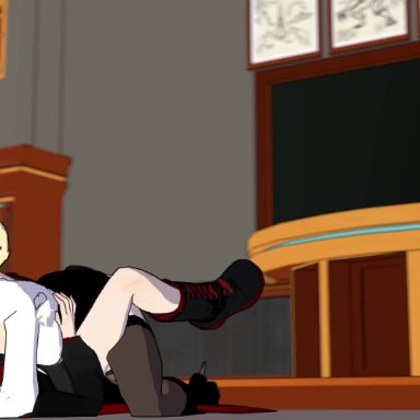 rooster teeth, rwby, glynda goodwitch, ruby rose, sfmslayer, 1futa, 1girls, anal, anus, ass, big balls, blonde hair, boots, classroom, clothed sex