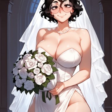 olie, xandr, 1girls, ass, big breasts, black hair, breasts, bride, brown eyes, choker, eyelashes, eyeshadow, glasses, goth girl, gothic