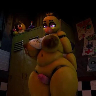 five nights at freddy's, chica (fnaf), rednewth, animatronic, areola, ass, big areola, big ass, big breasts, big nipples, big thighs, breasts, chicken, chicken girl, female