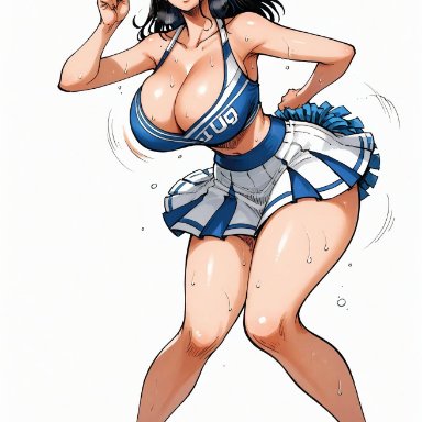 one piece, nico robin, yashin, alluring, almost naked, almost nude, big breasts, blue eyes, breasts, cheerleader, cheerleader outfit, cheerleader uniform, cheerleading uniform, eyewear on head, female