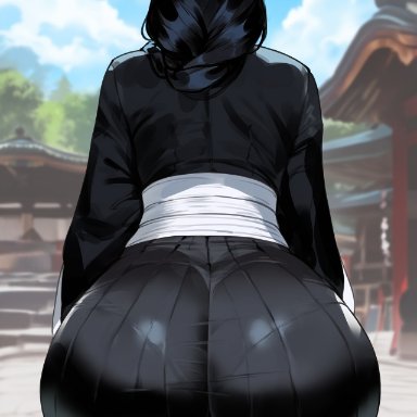 bleach, unohana retsu, creamy ai, ass, ass focus, big ass, black hair, black kimono, bubble ass, bubble butt, curvy, dat ass, fat ass, from behind, huge ass