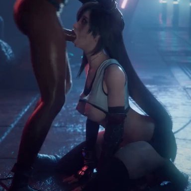 final fantasy, final fantasy vii, square enix, tifa lockhart, vgerotica, 1boy, 1girls, big breasts, big penis, blowjob, dark-skinned male, deepthroat, face fucking, fellatio, hand on head