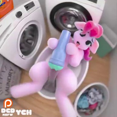 my little pony, pinkie pie (mlp), dcd, magicalmysticva, feral, fleshlight, furry, futa only, futanari, laundry, laundry basket, laundry room, masturbation, moaning, pink hair