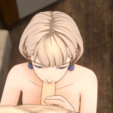 fire emblem, fire emblem: three houses, mercedes von martritz, overused23, 1boy, 1girls, blowjob, blue eyes, breasts, completely nude, completely nude female, completely nude male, cum, cum in pussy, cum inside