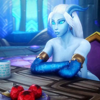 blizzard entertainment, warcraft, world of warcraft, draenei, orc (warcraft), pyrista, noname55, 1girls, big ass, big breasts, big butt, blowjob, blue skin, bouncing ass, bouncing breasts