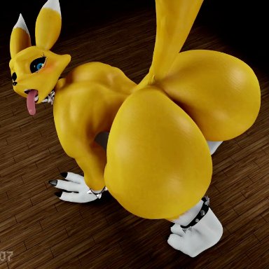 digimon, digimon (species), renamon, petrochenko007, 1girls, all fours, anthro, anus, ass, ass shake, big ass, big breasts, black sclera, breasts, bubble butt