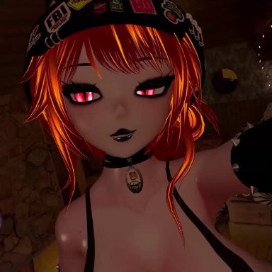 vrchat, quiteshy, big ass, big breasts, big nipples, blush, cowgirl position, female, female only, orange hair, pasties, pubic hair, puffy nipples, reverse cowgirl position, riding