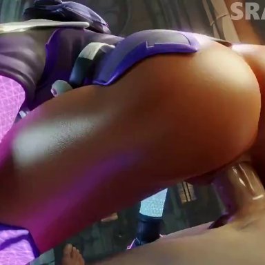 blizzard entertainment, overwatch, overwatch 2, olivia colomar, sombra, srasoni01, 1boy1girl, 1female, 1girl1boy, 1girls, 1male, ass, black hair, blender, brown hair