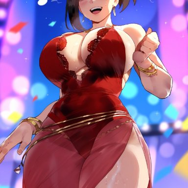 my hero academia, momo yaoyorozu, erotic nansensu, bedroom eyes, big breasts, dancing, earrings, musical note, pantyless, seducing, seductive, teenager, thick thighs, ai assisted, ai generated