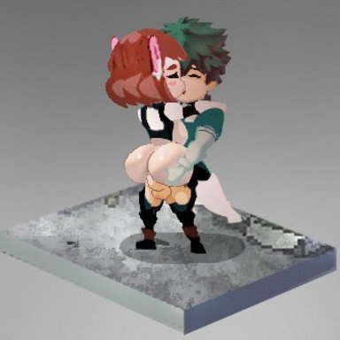 my hero academia, izuku midoriya, izuku midoriya (hero outfit), midoriya izuku (hero outfit), ochako uraraka, ochako uraraka (hero outfit), uraraka ochako (hero outfit), artist request, 1boy, 1boy1girl, 1girls, ass, balls, big ass, big balls