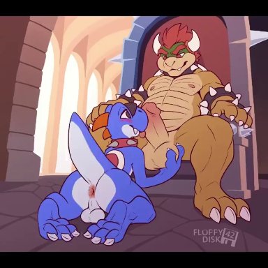 mario (series), boshi, bowser, koopa troopa, fluffydisk42, tophat turtle, 3boys, ass, big ass, big penis, blush, bottom heavy, cock, femboy, gay