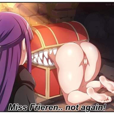 frieren beyond journey's end, sousou no frieren, fern (sousou no frieren), frieren, blue-senpai, 2girls, anus, ass, barefoot, feet, from behind, hair ornament, long hair, mimic, multiple girls