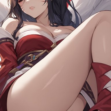 league of legends, ahri, ayakonarts, fox ears, fox girl, fox tail, kemonomimi, kitsune, masturbation, ai assisted, ai generated