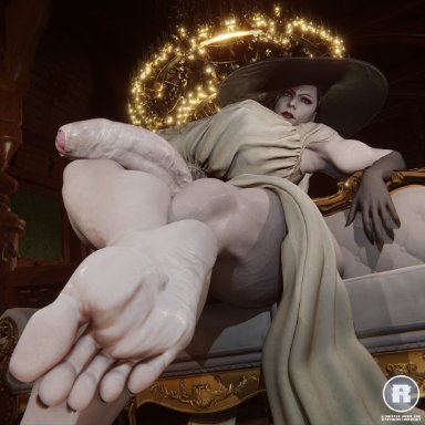 resident evil, resident evil 8: village, alcina dimitrescu, rebit, 1futa, barefoot, cock, feet, flaccid penis, foot fetish, foot focus, futa focus, futa only, futanari, hat