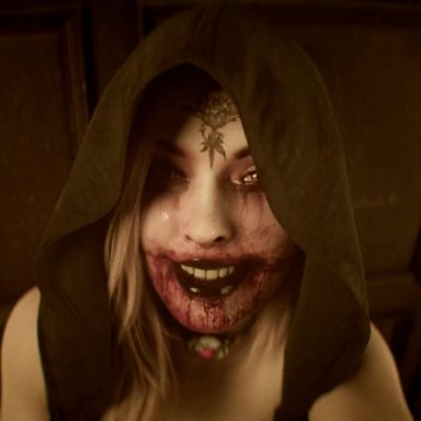 capcom, resident evil, resident evil 8: village, bela (resident evil), ethan winters, evilaudio, jellyfishjubilee, midnightswamie, 1girls, 3d animation, big breasts, blonde hair, blood on face, breasts, cannibal