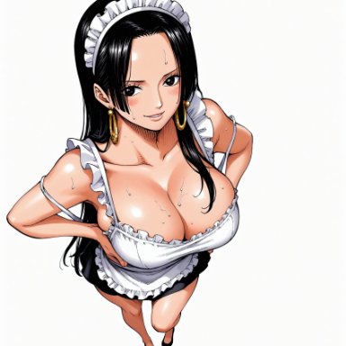 one piece, boa hancock, yashin, alluring, almost naked, almost nude, big boobs, big breasts, black eyes, black hair, blush, boobs, breasts, earring, earrings