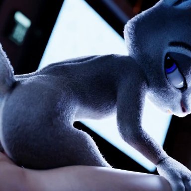 zootopia, judy hopps, wigfritter, 1boy, 1girls, ambiguous penetration, anthro, anthro on human, moaning, moaning in pleasure, reverse cowgirl position, sex, smaller female, 3d, animated