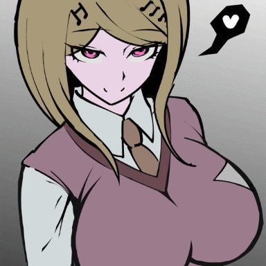 danganronpa, danganronpa v3, akamatsu kaede, trizzz, 1girls, ahoge, big breasts, blonde hair, bouncing breasts, breasts, busty, clothed, clothing, eyebrows visible through hair, eyelashes