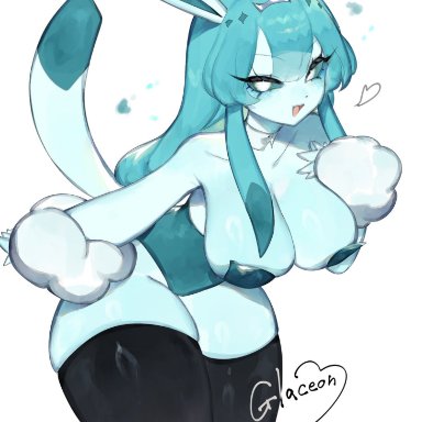 game freak, nintendo, pok&#233;mon, pokemon, pokemon dppt, glaceon, pok&#233;mon (species), pokemon (species), toge77789, togetoge, 1girls, animal ears, anthro, ass, bare shoulders