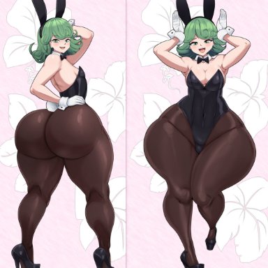 one-punch man, tatsumaki, thecon, 1girls, bodysuit, bottom heavy, bunny ears, bunny girl, bunnysuit, clothed, dat ass, dumptruck ass, female, female only, green hair