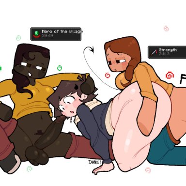 minecraft, mojang, ari (minecraft), dani (danielito), makena (minecraft), danielito, 1boy, 2futas, big ass, big balls, big breasts, big penis, clothed, clothing, dark-skinned futanari