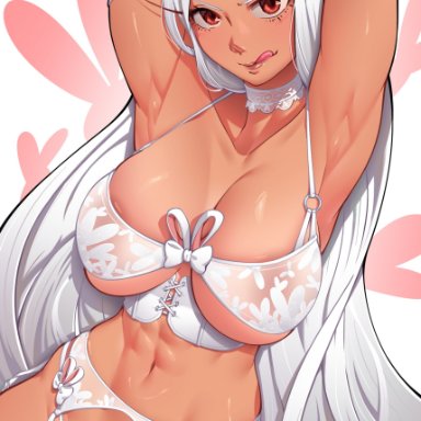 my hero academia, miruko, rumi usagiyama, dracksart, 1girls, abs, animal ears, areola slip, areolae, armpits, arms up, athletic, athletic female, big breasts, bra