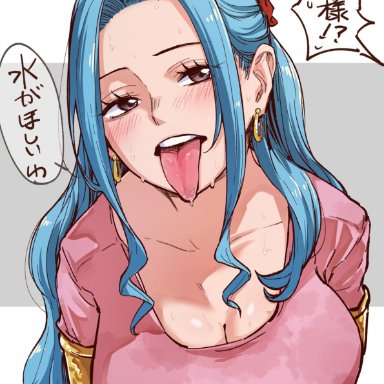 one piece, nefertari vivi, aosora, female, female only, huge breasts, long tongue, provocative, tagme