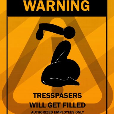 warning sign person, goldeneyensfw, 1boy, ambiguous gender, big ass, big belly, big butt, big thighs, blowjob, caution symbol, cum, cum in mouth, cum inside, cumflated belly, cumflation