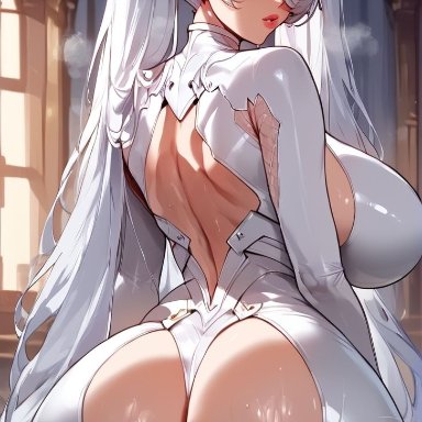 goddess of victory: nikke, anachiro (nikke), cinderella (nikke), nihilous, 1girls, ass cutout, ass focus, backless outfit, bodysuit, clothing cutout, curvy figure, dat ass, hair over one eye, huge ass, huge breasts