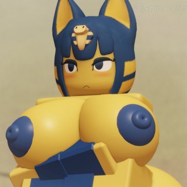 animal crossing, nintendo, roblox, ankha, ankha (animal crossing), shibsol rr34, 1girls, blush, breasts, crossed arms, 3d, tagme